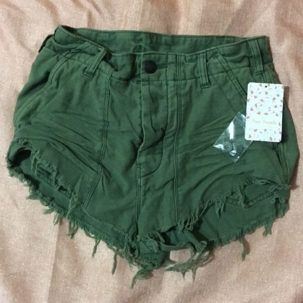 Free People Green Distressed Shorts